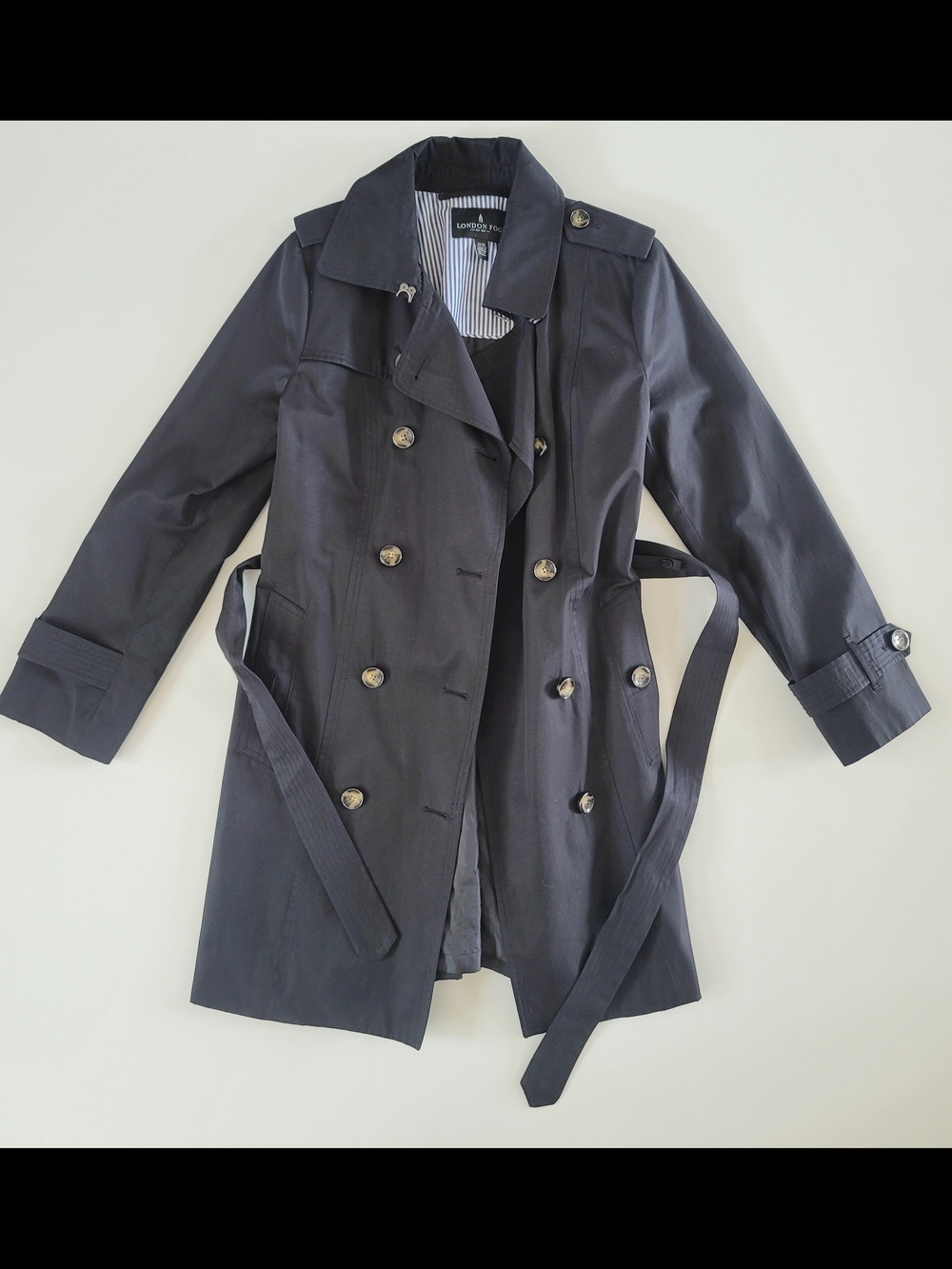 London Fog Black Double-Breasted Trench Fall Autumn Coat Jacket Size M Clasic